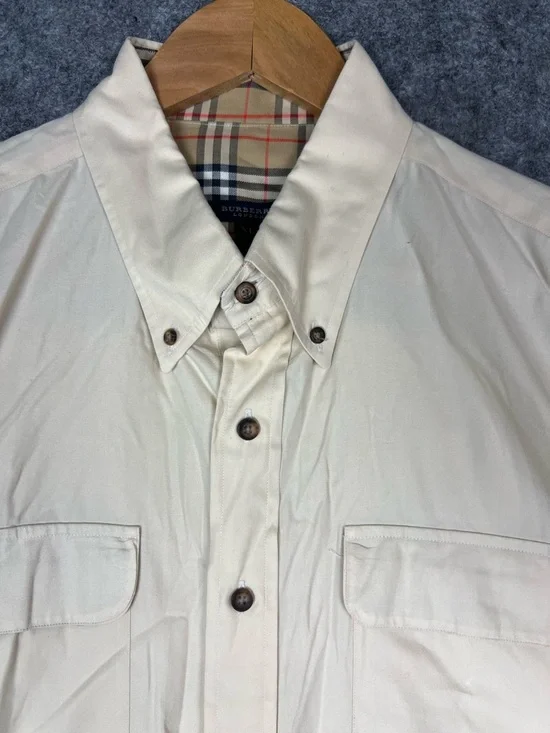 Burberry London cream button up shirt Size XL #luxury #menswear Made In USA - Picture 8 of 10